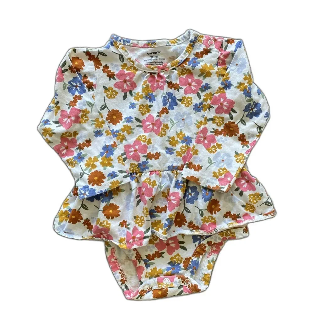 Carters Baby Girls One Piece Floral Long Sleeve 18 Months Spring Flowers Boho